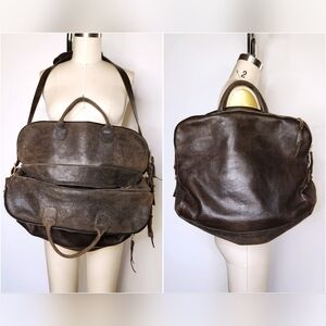 DELLE COSE Leather Bag Large HUGE BIG Zipper Shoulder Bag Cross Body Brown Italy